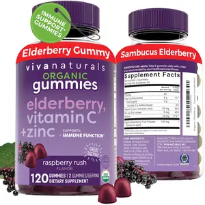 Viva Naturals Organic Sambucus Elderberry Gummies For Adults (120 Count) - 3in1 Black Elderberry Vitamin C and Zinc Immune Support Gummies, Chewable Elderberry Supplements