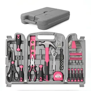 54pc Pink Home DIY Repair Tool Kit Set for Women Ladies Beginner Complete Hand Tools in Portable Toolbox Case Ideal for Household and Office
