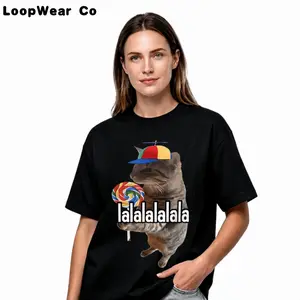 Lalalalala Cat T-Shirt, Cotton "Funny Cat With Spinning Hat and Lollipop" Design Tee, Soft Breathable Comfy Casual Streetwear, Cat Meme Print, Cute Oversized Top, Cat Lover Outfit, Meme Cat Vibe Shirt, Tops for Men Women, Graphic Tees, Cat Lover Gifts