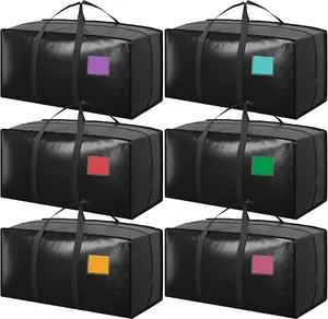 6 Pack Heavy Duty Storage Moving Bags – Waterproof Organizer Bags with Reinforced Zipper & Wide Handles for Clothes & Home