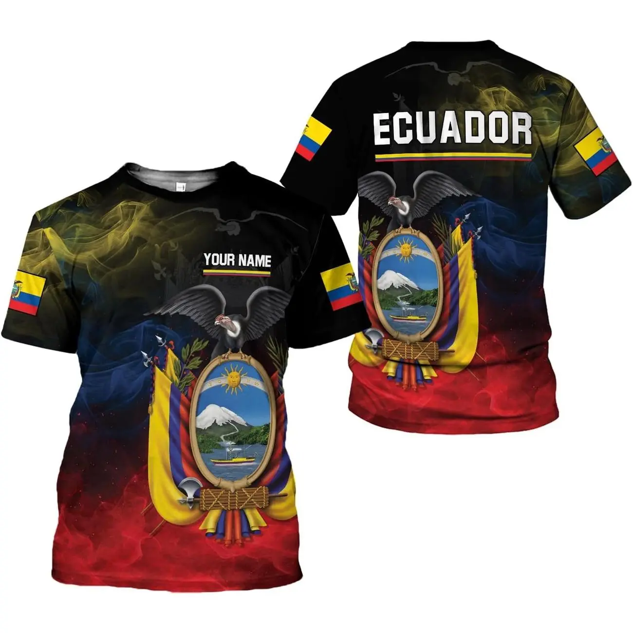 Unisex Ecuador Flag Bowling Jersey, Casual 3D Print Shortsleeve Top with 1/4 Zipper, Pique Knit Fabric - Also Available as a Tshirt, Menswear, Heat-Transfer, Oversized, Soft Poly, Loose-Fit, All Seasons, 3Xl, S, 4Xl, 5Xl, Cold Wash, Digital Print