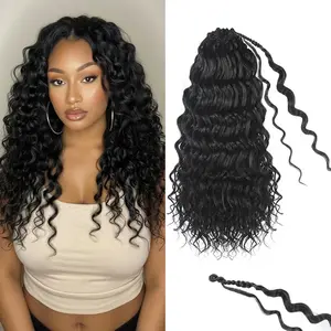 14 Inch Pre Looped  Wave Crochet Braids Pure Protein Close to Human Hair 8 Packs Boho  Braids Pre Twisted Deep Wavy Crochet Hair for Black Women(14Inch 1B)
