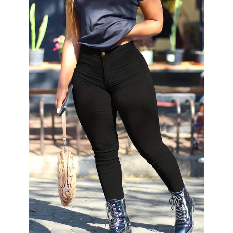 2025 Foreign Solid Color Fashion Slim Fit Denim Skinny Pants for Women TrendyWomenswear jean baggy  bootcutoutfits Bottom Trouser Streetwear Basic jean baggy jeans stacked jeans 90s outfits purple jean Black Minimalist