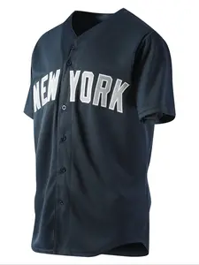 Men's 99 Baseball Jersey Blue Embroidery, Sports Uniform Casual Short Sleeves, Button Down T-Shirt, Long Loose-Fitting Style Jersey Tee