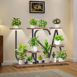 Plant Stand Indoor with Grow Lights - Enlarged 6 Tiered Plant Shelf with Grow Light, 32" USA-Shaped Plant Stand Holds 12 POTS Indoor Plants, Metal Plant Shelf for Home, Living Room, Patio