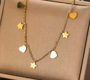 N315- 316L Stainless Steel Heart and Stars Necklace!