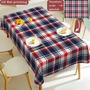 Blue Plaid Print Tablecloth, Polyester Washable, Kitchen Dining Outdoor Picnic Garden Party Decorative Cloth