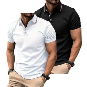 Men’s two-pack slim-fit polo shirts, moisture-wicking fabric, collared striped design—ideal for fitness, business, and everyday home wear.