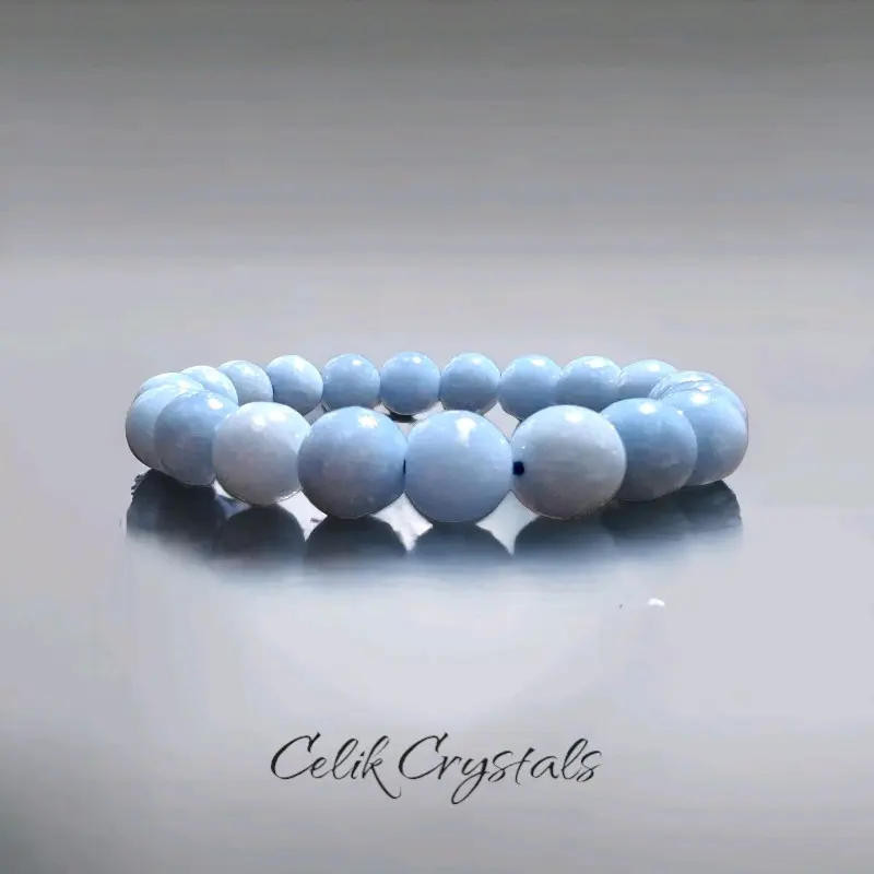 Celik Crystals Angelite Energy Bracelet - Rare Natural Reiki Stone Beads Jewelry, Calming Serenity Healing Accessory for Female Adults, Crystals Bracelets Enthusiasts, Thoughtful Gift, Nature Crystal