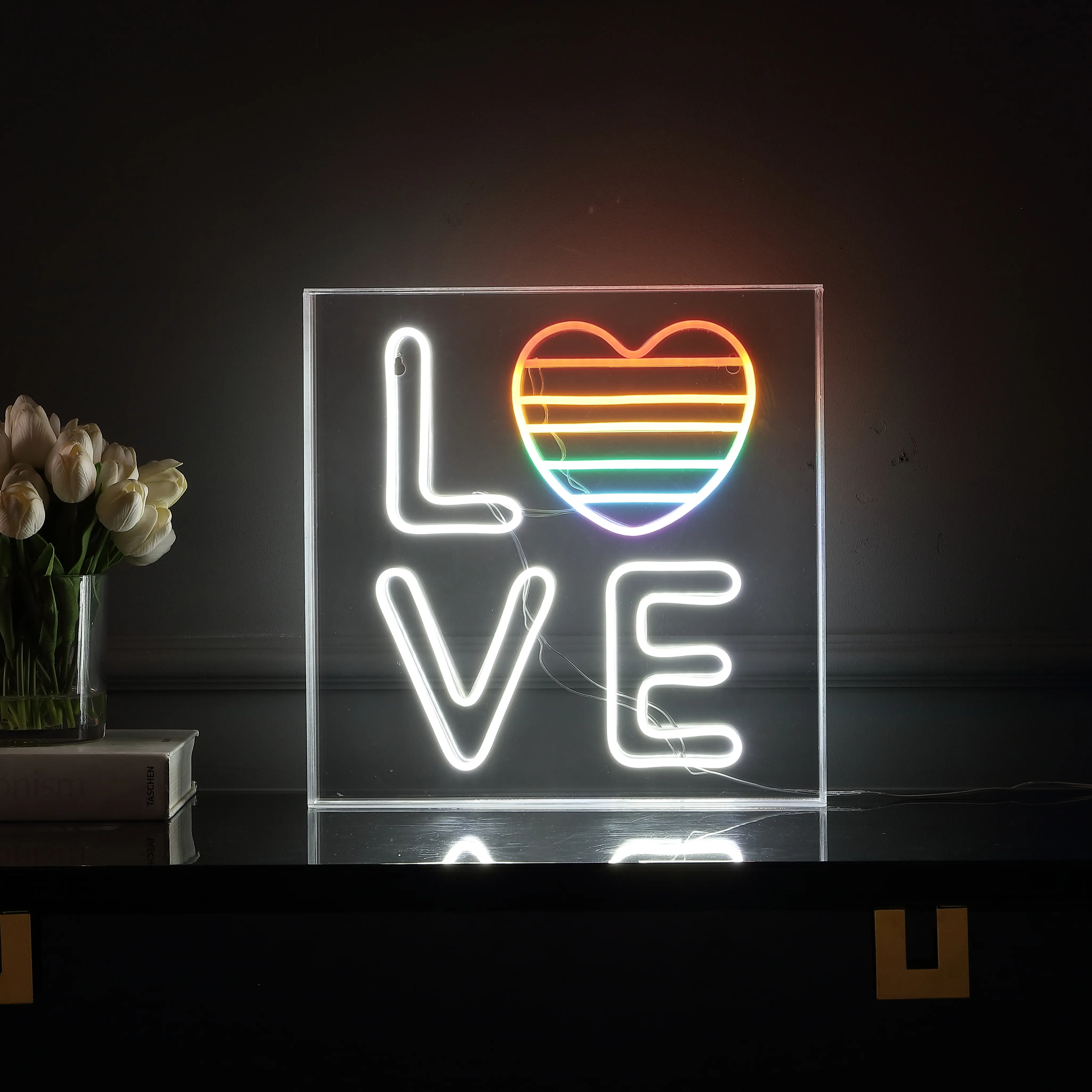 JONATHAN Y LOVE Square Contemporary Glam Acrylic Box USB Operated LED Neon Light; for dorm, living room, dining room, college