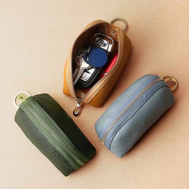 Cute PU Leather Key Holder, Large Capacity Mini Zipper Pouch for Car & Home Keys, Women's Compact Key Organizer