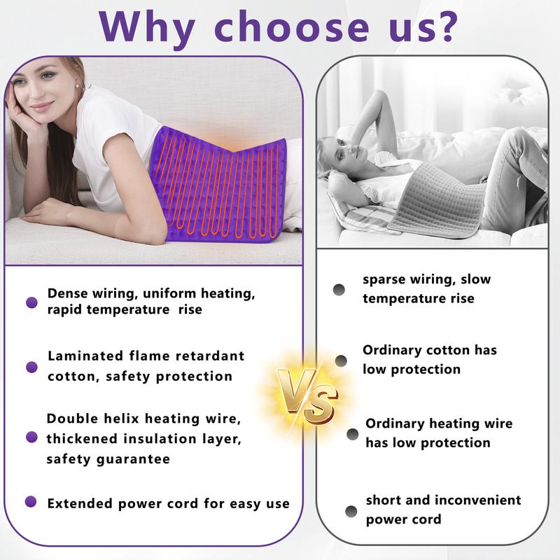 electric heating pad，Portable Heating Pad Relieves menstrual cramps and localized pain Heat therapy pad Quick heating to banish the chill Perfect gift idea Essential for home/office Auto-shutoff feature Three temperature settings Fleece with Heated Massag