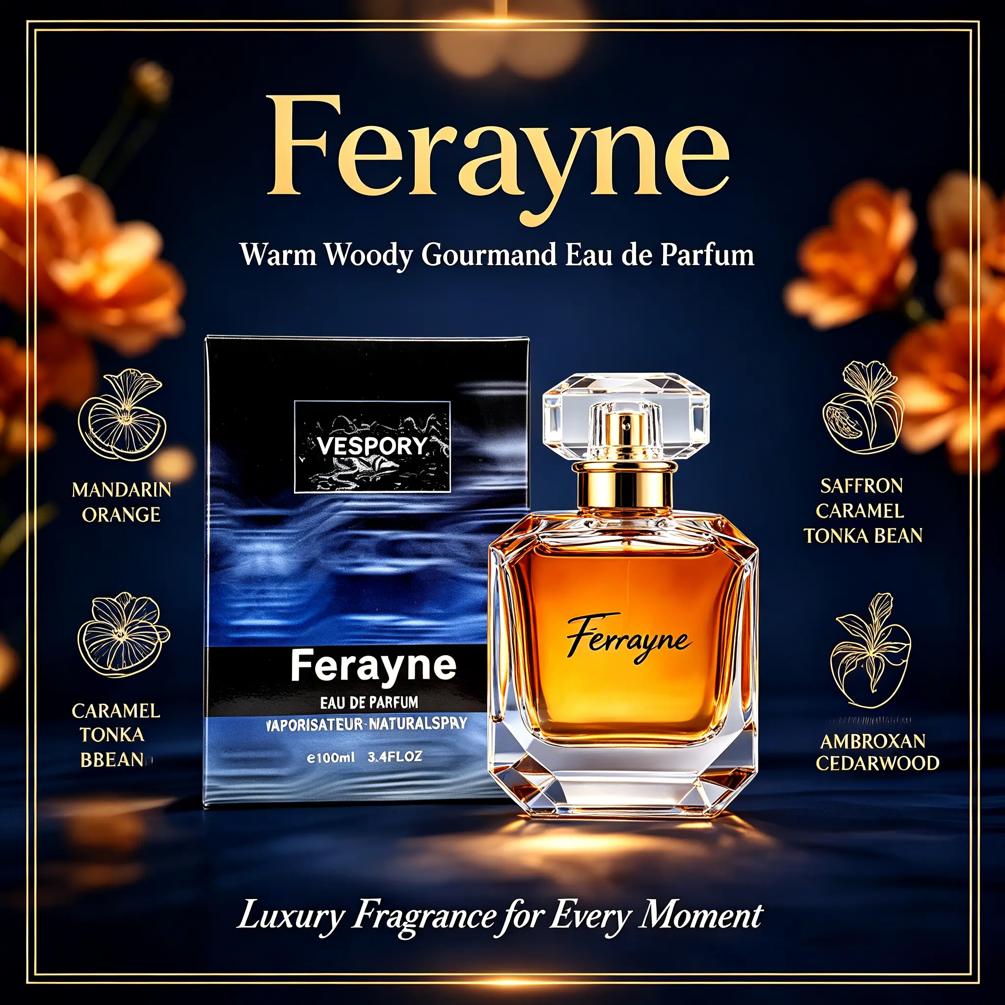Ferayne Men’s Eau de Parfum | Fresh Woody Aquatic Scent, Long Lasting Daily Cologne for Men, Elegant Blue Bottle Casual & Date Fragrance