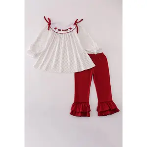 Maroon Alabama embroidery dot ruffle pants set