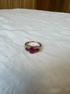 14K Triple Red Stone Ring with Silver Detail