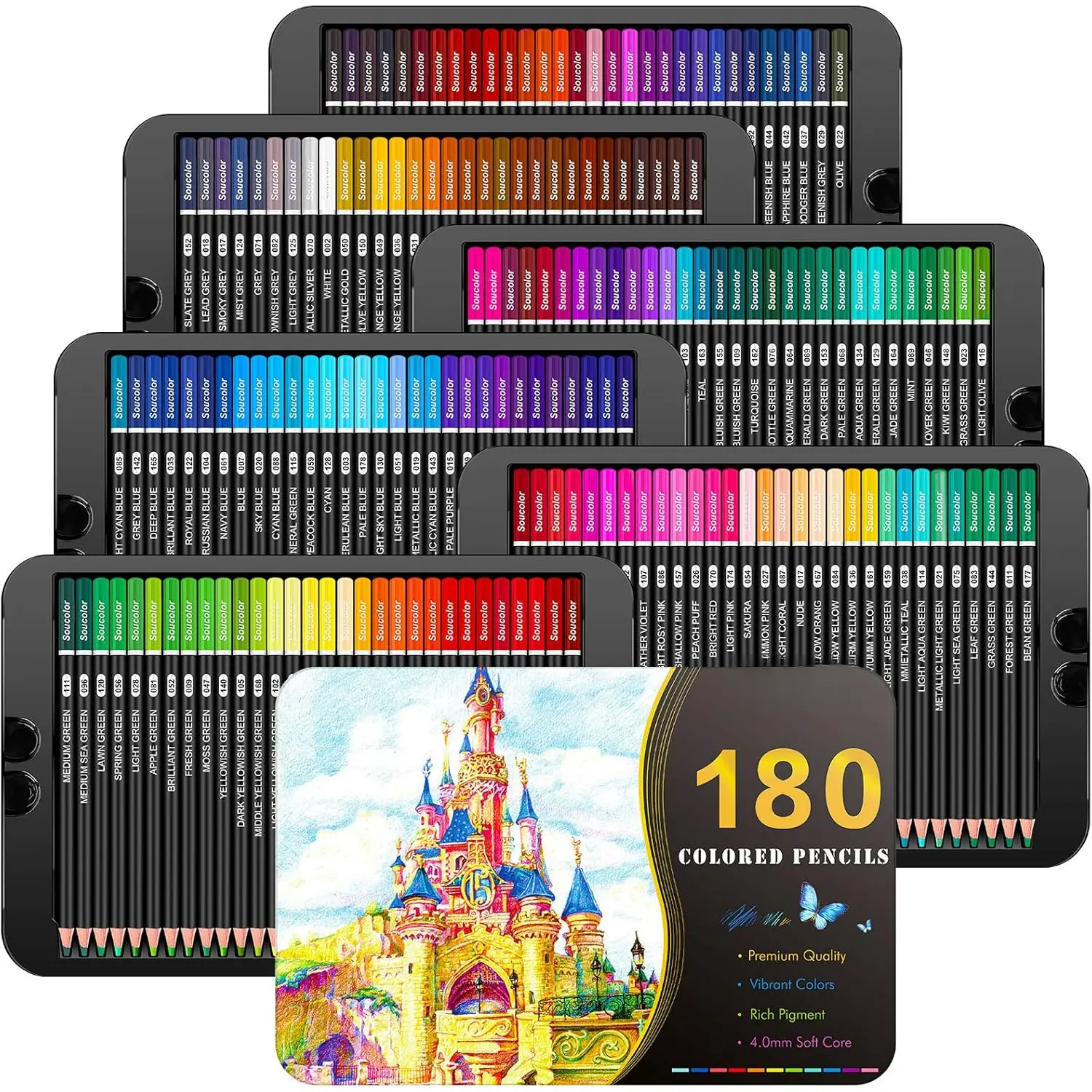 180-Color Artist Colored Pencils Set for Adult Coloring Books, Soft Core, Professional Numbered Art Drawing Pencils for Sketching Shading Blending Crafting,  Tin Box for Beginners