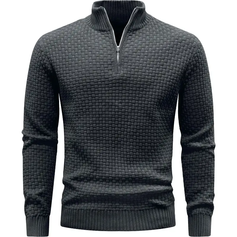 HypestFit Men's Quarter-Zip Waffle Knit Pullover - Mock Neck, Long Sleeve, Black Casual Knitwear Top (Includes Mockneck, Basic, Quarter-Zip, Poly Men's Pullover Styles), Mockneck Men's Pullover