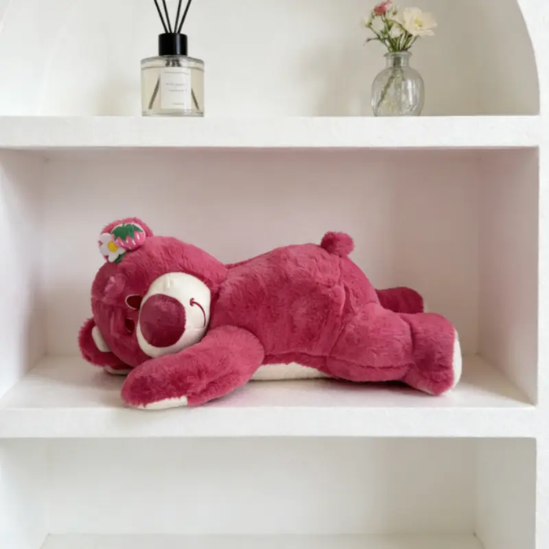40cm Strawberry Bear Unisex Sleep Companion Pillow-Toy, 2-in-1 Stuffed Food-Themed Plush, Flat Reclining Design, Soft Fabric, Cute Animal Aesthetic, Bouncy Texture for Kids' Snuggling & Sleep Support