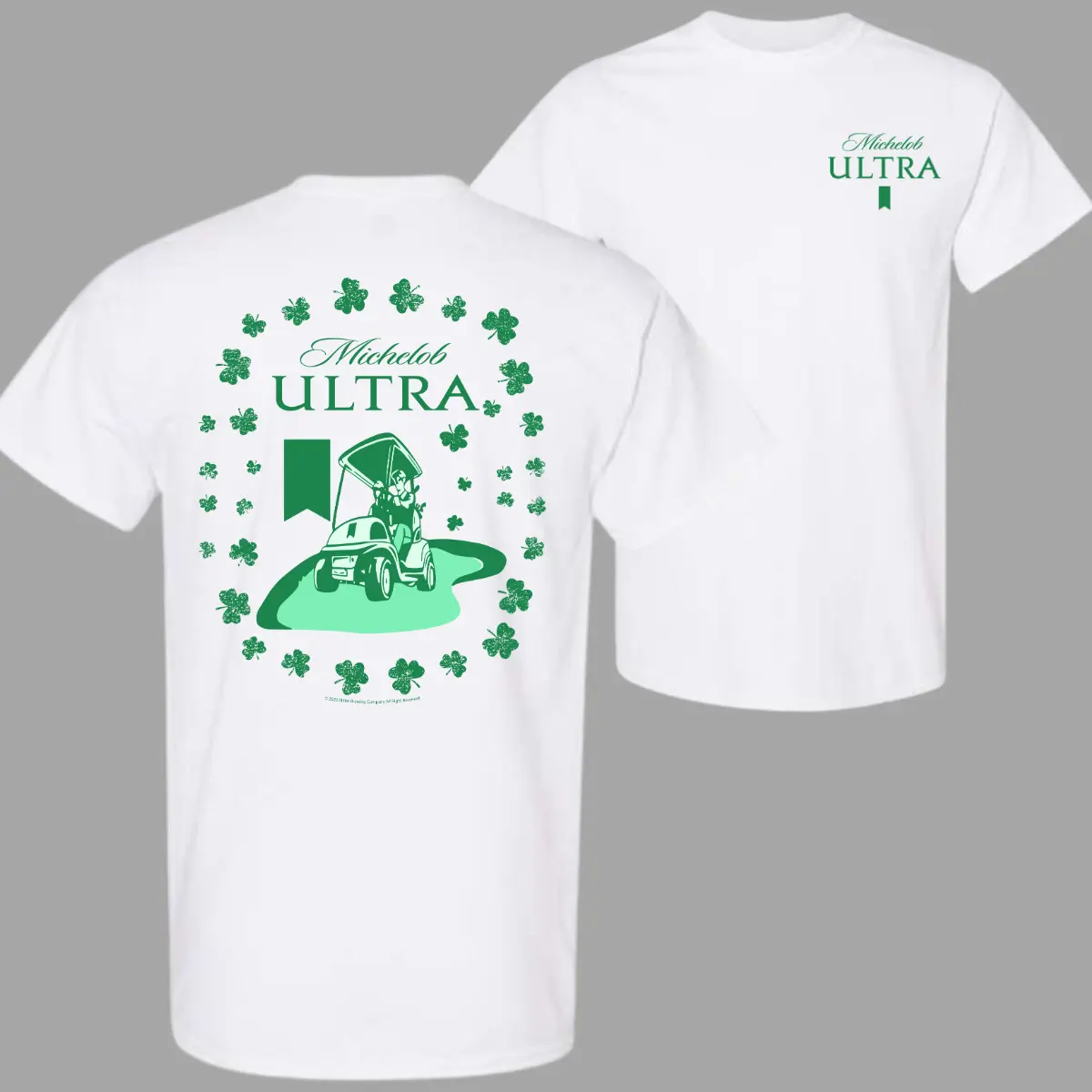 Michelob Ultra Golf Cart Shamrock T-Shirt, St. Patrick’s Day Beer Tee, Funny Golf Drinking Shirt, Clover Graphic Unisex Tee, Casual Streetwear, Trendy Holiday Outfit, Gift for Golf Lovers