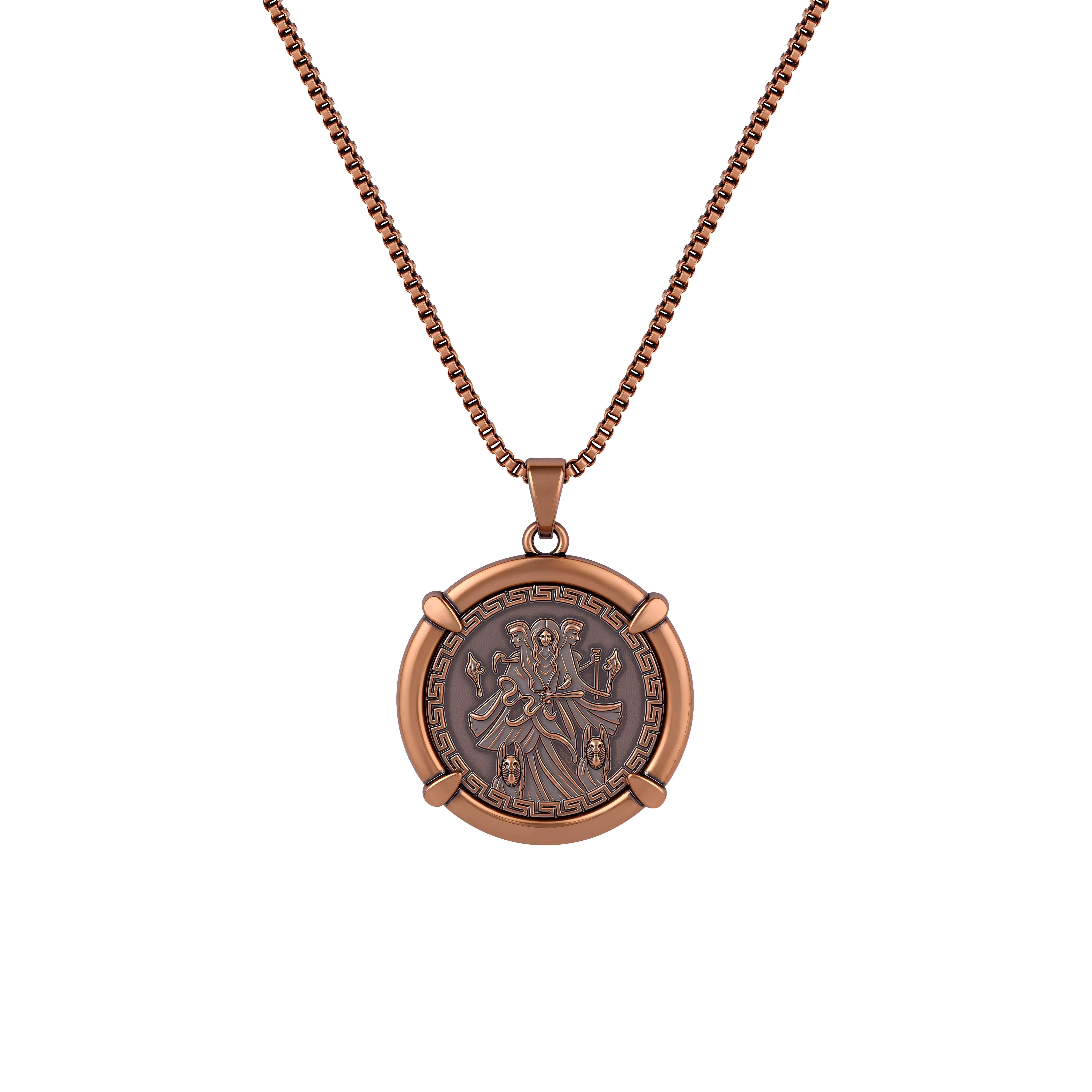 Hecate Goddess Necklace for Women, Vintage Copper Coin Pendant Necklace, Greek Mythology Jewelry, Gothic Statement Gift