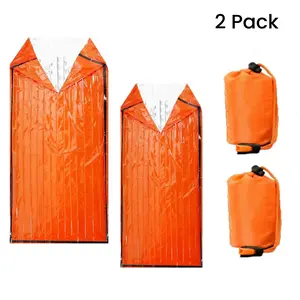 2 Pack Waterproof Emergency Sleeping Bags Blanket Stuff Shelter, Survival Gear and Supplies for Disaster Preparedness, Thermal, Portable, Camping