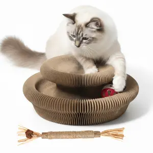 Cat Toys Magic Organ Cat Toy, Premium Magnetic Reversible Cardboard Cat Scratcher, Collapsible Recyclable Accordion Cat Toys Interactive Scratch Pad with Toy Ball for Playing, Scratching