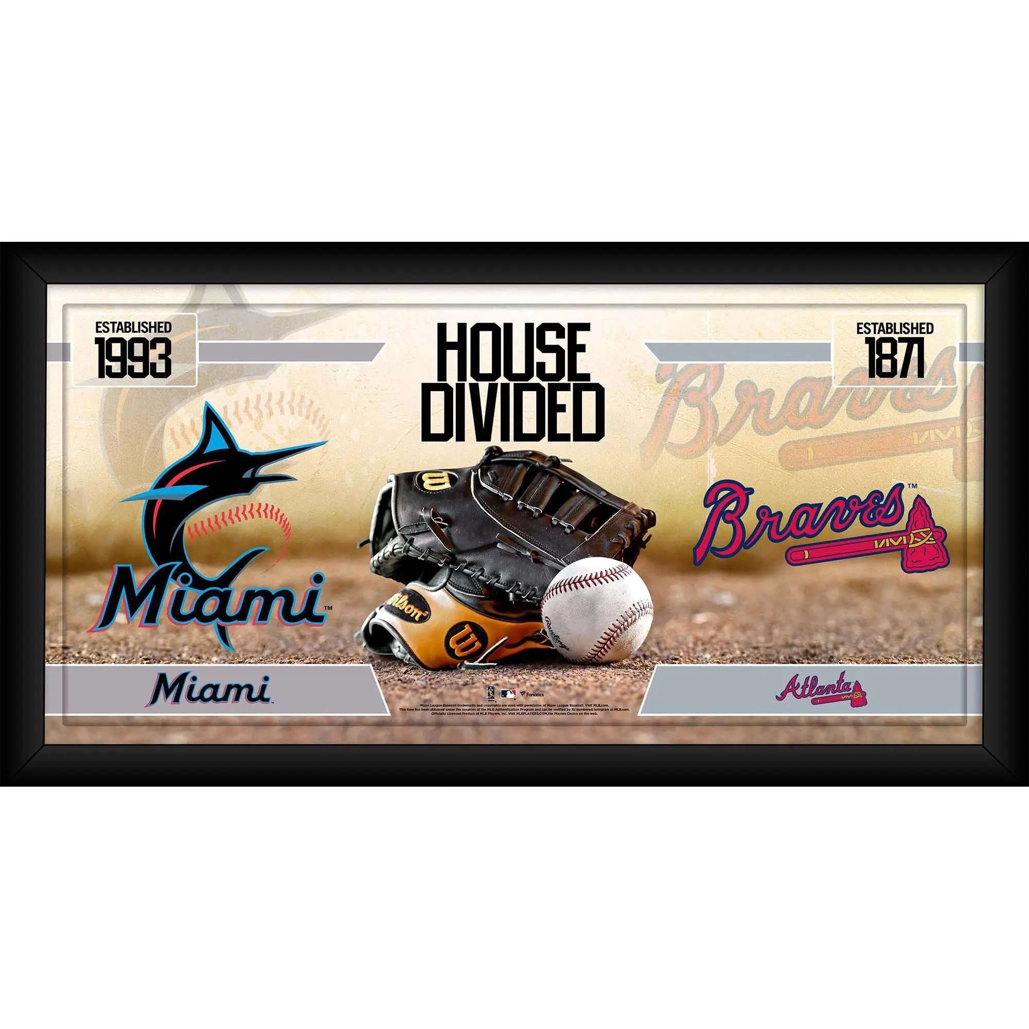 Miami Marlins vs. Atlanta Braves Framed 10" x 20" House Divided Baseball Collage - MLB Memorabilia