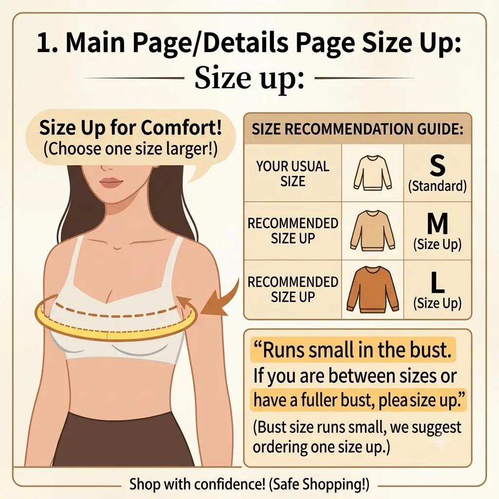 Runs small in the bust. If you are between sizes or have a fuller bust, please size up