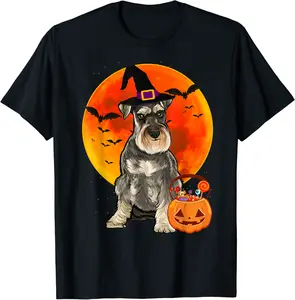 Dog Halloween Miniature Schnauzer Jack O Lantern Pumpkin T-Shirt - 25B08FS8F3JV