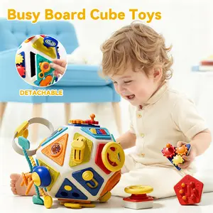 Montessori Busy Cube Sensory Toy for Toddlers for boys and girls, 22-sided spherical busy board, early education games, portable travel toys, preschool children.