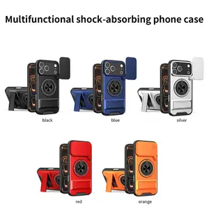 Magnetic Car Mount Rotating Ring Phone Case with Camera Protector, Compatible with iPhone 11 12 13 14 15 16 17 Pro Max, Ring Stand + Slider Camera Cover