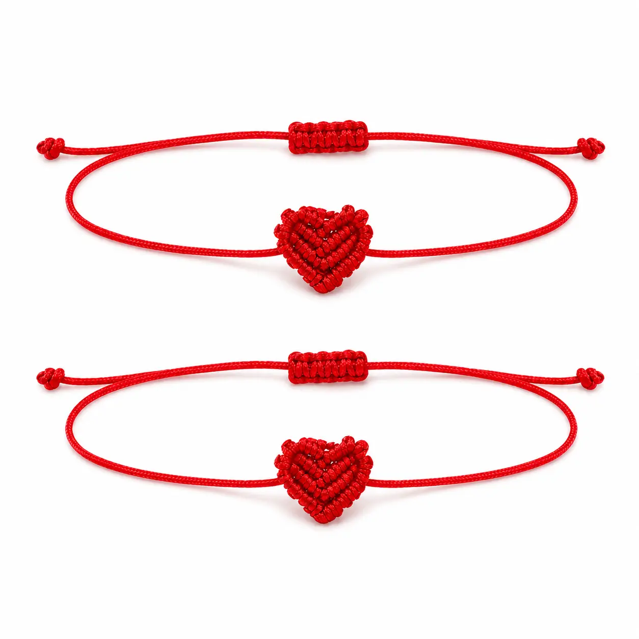 2PCS Adjustable Heart Braided Bracelets for Couples, Matching Friendship Woven Cord Bracelets for Women & Men, Trendy Couple Jewelry Gift for Anniversary, Birthday & Valentine's Day