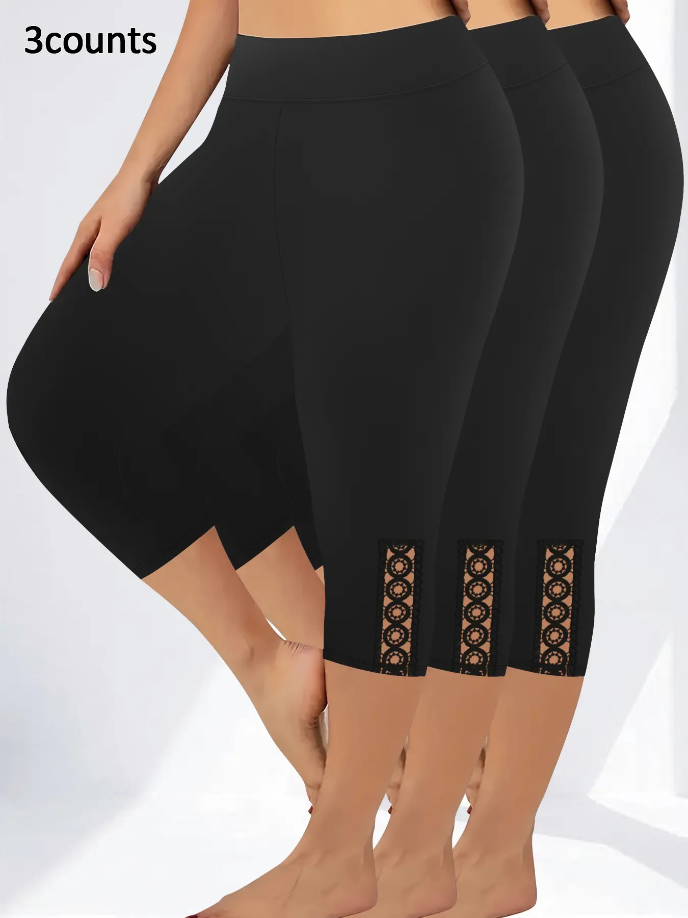 [Plus Size] High Waist Stretchy Women's Capri Leggings, Sports Workout Leggings, Activewear, Sportswear, Athletic, Tight-Fit Design, Fitted, All-Season Comfortable Casual Daily Wear, Plus Size Womenswear, Shaping Leggings, High Stretch Legwear