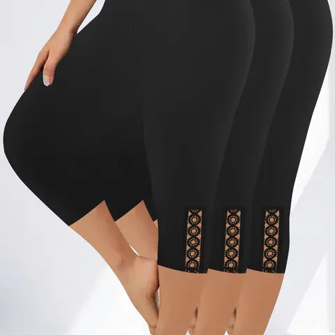 [Plus Size] High Waist Stretchy Women's Capri Leggings, Sports Workout Leggings, Activewear for fitness, Activewear Clothing, Sportswear, Tight-Fit Design, All-Season Comfortable Daily Wear, Shaping Leggings, High Stretch Legwear