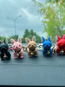 Cute cartoon French Bulldog puppy keychain accessory wholesale creative 3D ornament car key ring pendant