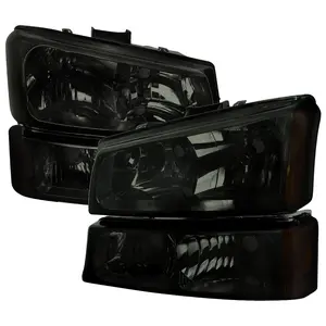 2002-2006 Chevrolet Avalanche/ 2003-2007 Silverado Factory Style Headlights w/ Bumper Lights (Chrome Housing/Smoked Lens)