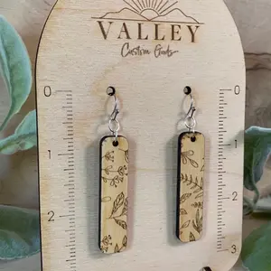 Rectangular Botanical Wood Earrings