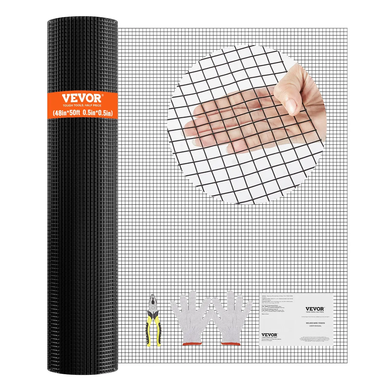 【Summerfinds】VEVOR Hardware Cloth, 48'' x 50' Galvanized Wire Mesh Roll, 19 Gauge Chicken Wire Fence Roll, Vinyl Coating Metal Wire Mesh for Chicken Coop Barrier, Rabbit Snake Fences, Poultry Enclosures