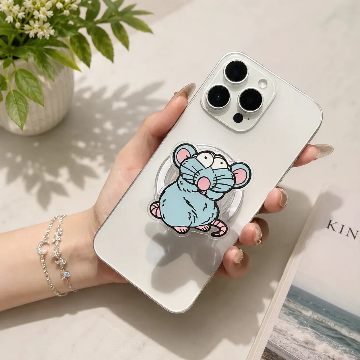 Fat Mouse MagSafe Phone Grip, Funny Chubby Cartoon Mouse Phone Holder Stand, Cute Animal Kindle Grip, Kawaii Gift Accessory