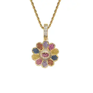 HipHop Jewelry Murakami SUNFLOWER Necklace Colorful Flower Special-Interest Design Full Zirconium Men's Necklace High Quality