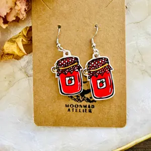 Strawberry jam dangle shrink plastic earrings - cottagecore goblincore inspired