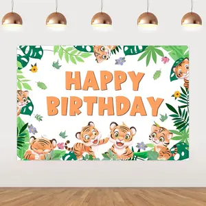Tiger Happy Birthday Backdrop Banner Tiger Birthday Party Decorations Decor Photography Background for Zoo Wild Animal Jungle Safari Theme Birthday Party Supplies