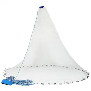 American Saltwater Fishing Cast Net for Bait Trap Fish 3ft/4ft/5ft/6ft/7ft/8ft/9ft/10ft Radius Casting Nets with Heavy Duty Real Zinc Sinker Weights, 3/8inch Mesh Size
