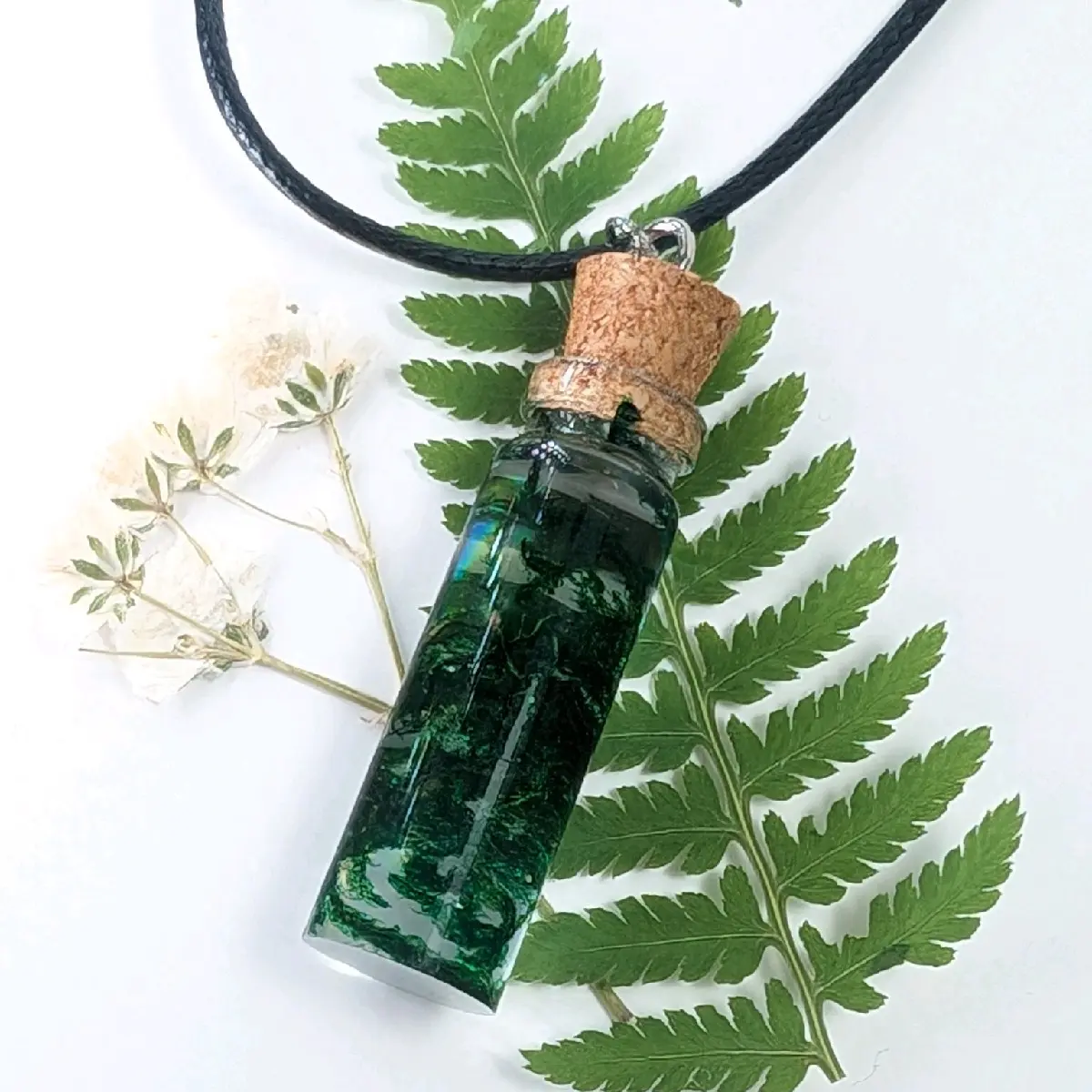 Real Resin Jar Pendant with Moss Encased in Durable Shatterproof Materials - Unisex
