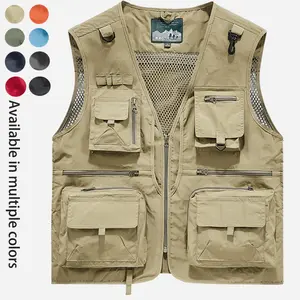 Men's Solid Color Vest Jacket, Regular Fit Casual Outdoor Fishing Camping Multi-pocket Sleeveless Gilet for Daily Wear, Fashion Men's Clothes for All Seasons Activewear Athletic