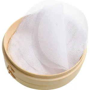 12 Bamboo Steamer Silicone Liners 9 Inch, Non Stick Reusable Silicone Steamer Mesh Mat, Air Fryer Round Liners Pad Buns Dumpling Baking Pastry Dim Sum for Food Kitchen Restaurant Home Cookware Thick
