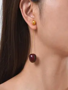 Cherry Drop Earrings with Gold-Plated Long Chain Ear Threader, Hypoallergenic Stainless Steel Earrings, Fashionable Outfit Accessory for Women: Geometric Stud Earrings