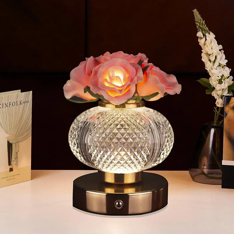 LED Rose Night Light Artificial Rose Bouquet High-end Atmosphere Bedroom Bedside Decorative Table Lamp Ornament outdoor dimmable tablelamps room stylish lighting color