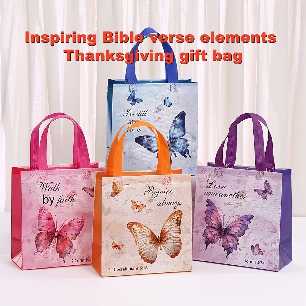 Butterfly Scripture Bags Set, 12/24/32 Pieces, Gift Bag with Handle, Inspirational Bible Verse, Thanksgiving & Birthday Gifts, 9x8.6x4.3 Inches, Gift Bags with Handles