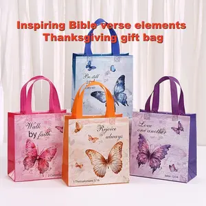 Butterfly Scripture Bags Set, 12/24/32 Pieces, Gift Bag with Handle, Inspirational Bible Verse, Thanksgiving & Birthday Gifts, 9x8.6x4.3 Inches
